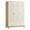 Armadio a Tre Ante in Legno e MDF con Cassetti Beige