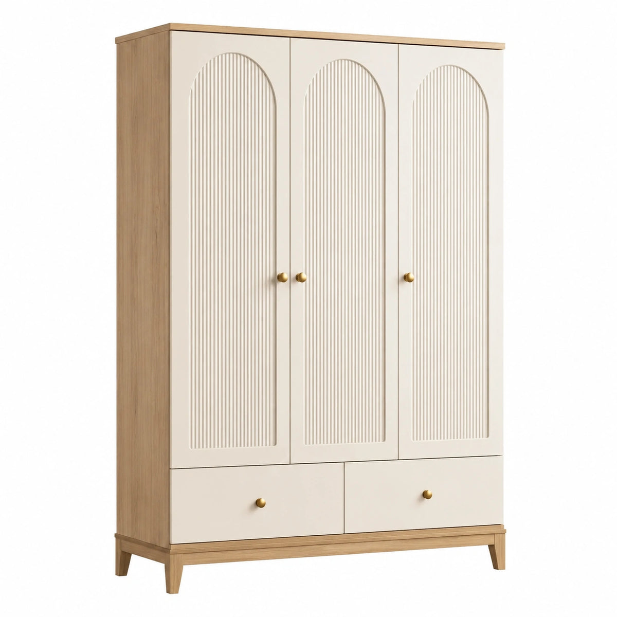 Armadio a Tre Ante in Legno e MDF con Cassetti Beige