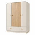 Armadio a tre ante in legno e MDF, maniglie in metallo, beige e legno