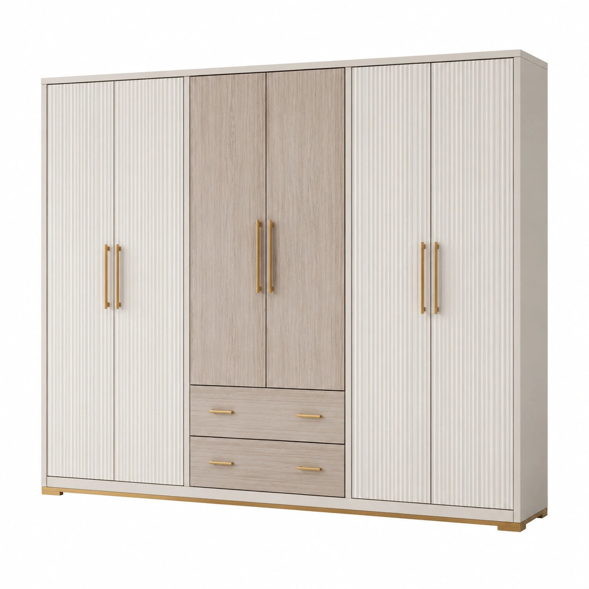 Armadio in legno e maniglie dorate 200x60x240 cm beige
