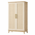 Armadio a due ante in legno e rattan beige