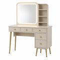 Tavolo Toeletta con Specchio LED in Legno e Metallo Beige
