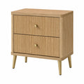 Comodino in legno con 2 cassetti, gambe in metallo dorato, rovere chiaro