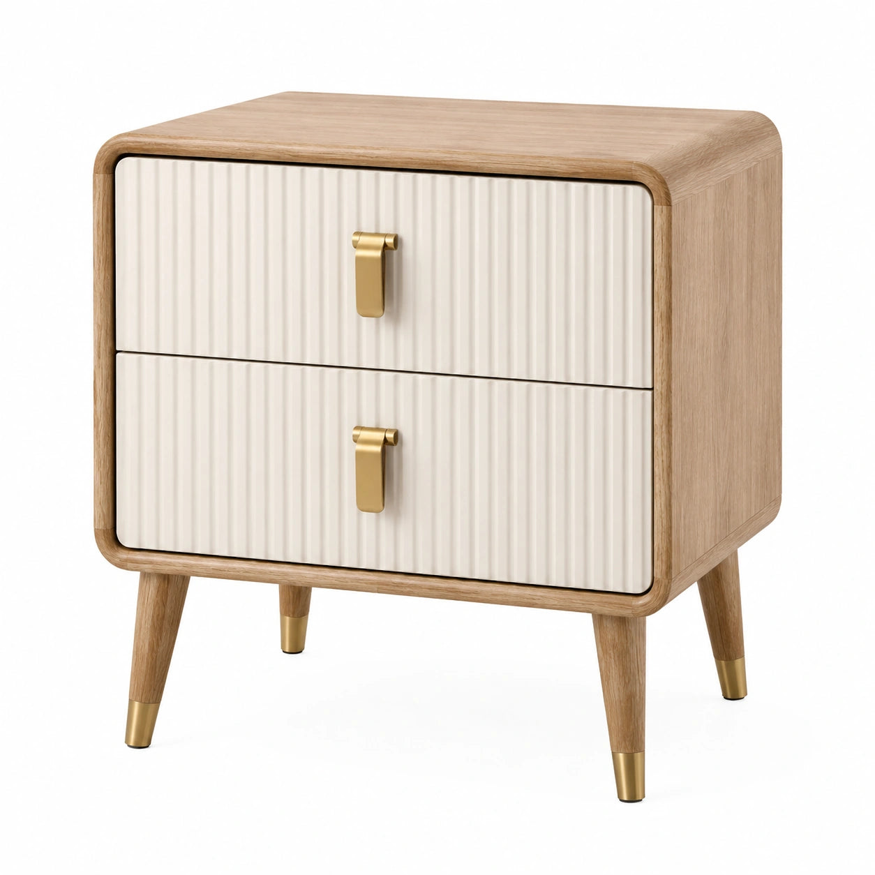 Comodino in Legno e Metallo a Doppio Cassetto 50x40x60 cm Beige/Naturale