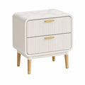 Comodino in MDF con gambe in legno e superficie effetto marmo bianco