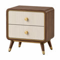 Comodino in Legno di Noce e Metallo Dorato con 2 Cassetti 45x35x55 cm