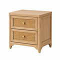 Comodino in Legno e Rattan Naturale con Due Cassetti