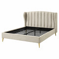 Letto matrimoniale imbottito in tessuto beige con testiera ad ala