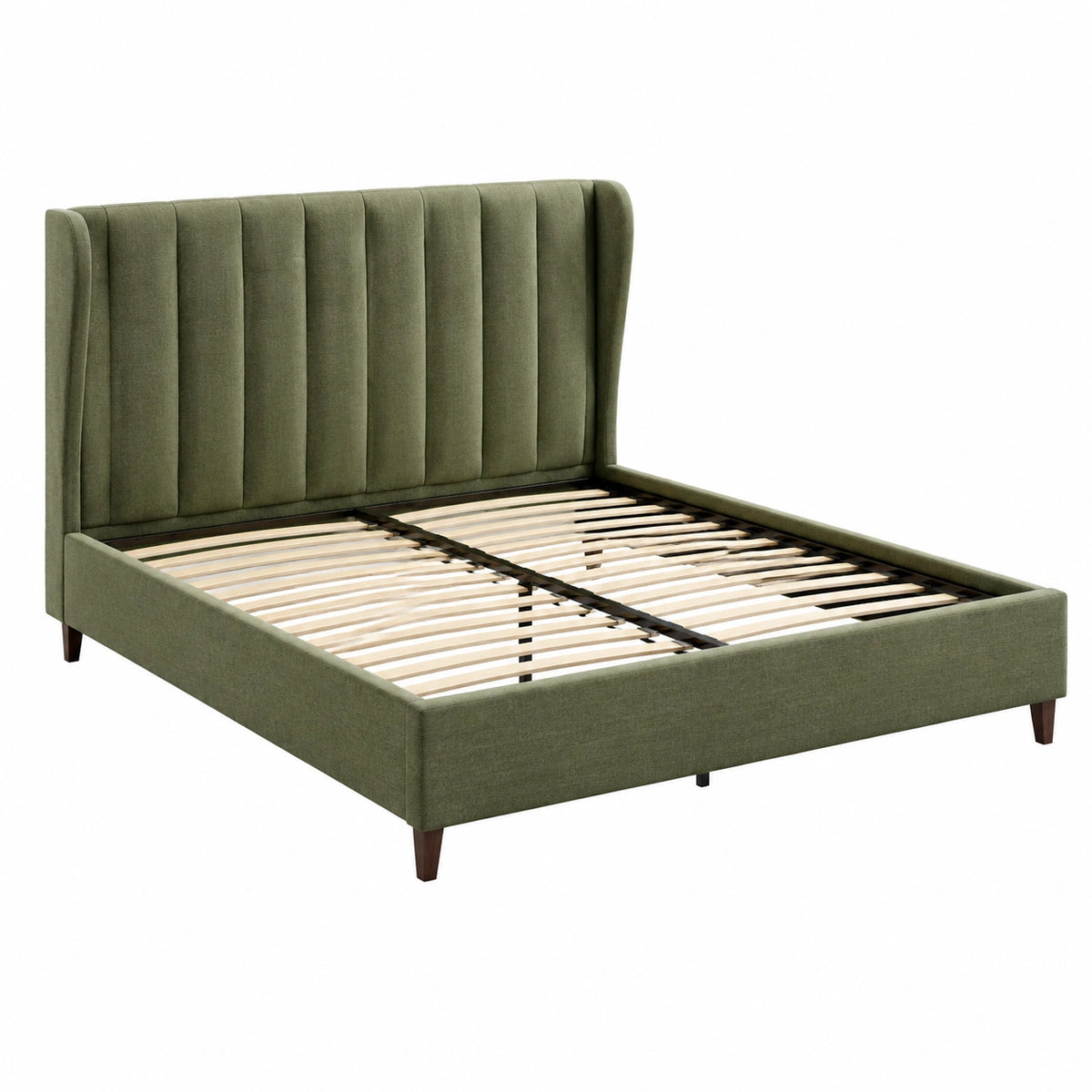 Letto matrimoniale in tessuto verde con testiera imbottita