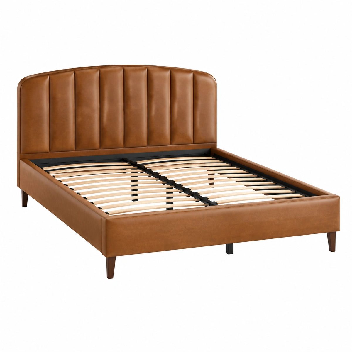 Letto matrimoniale in pelle sintetica con struttura in metallo marrone 160x200 cm