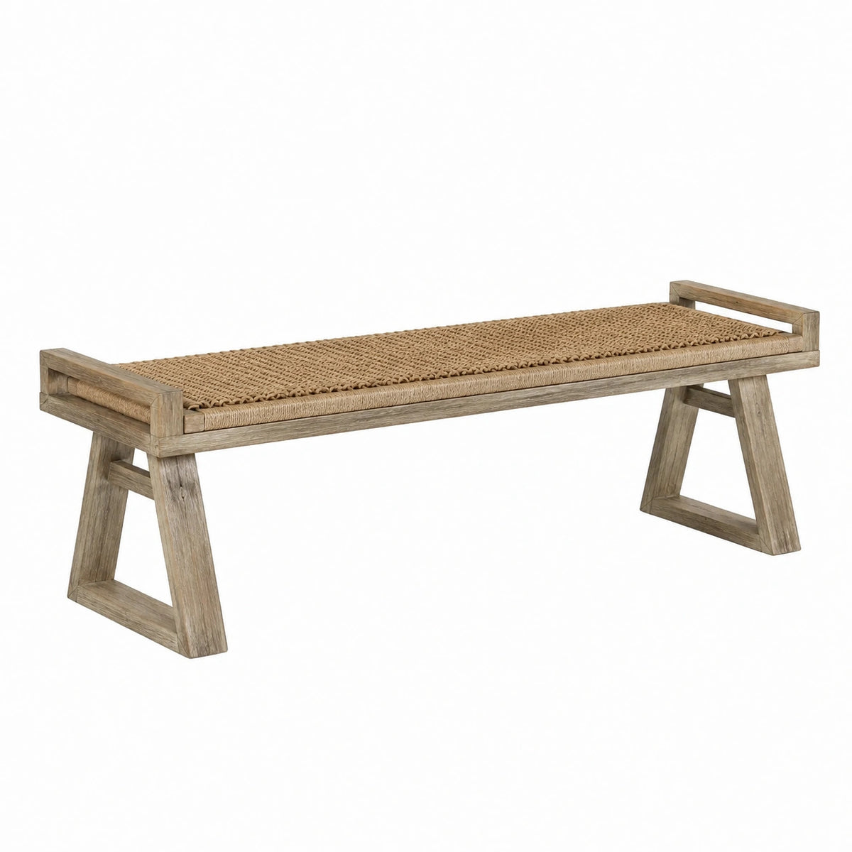 Panca in legno massello e giunco intrecciato 150x35x45 cm
