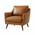 Poltrona in Pelle Sintetica Marrone con Gambe in Legno