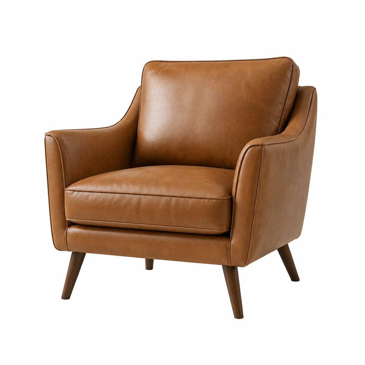 Poltrona in Pelle Sintetica Marrone con Gambe in Legno