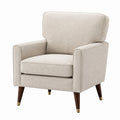 Poltrona in tessuto bouclé beige con gambe in legno