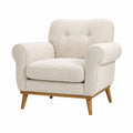 Poltrona in tessuto bouclé crema con gambe in legno