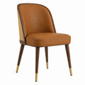 Sedia da pranzo in pelle sintetica marrone e rattan con gambe in legno massello